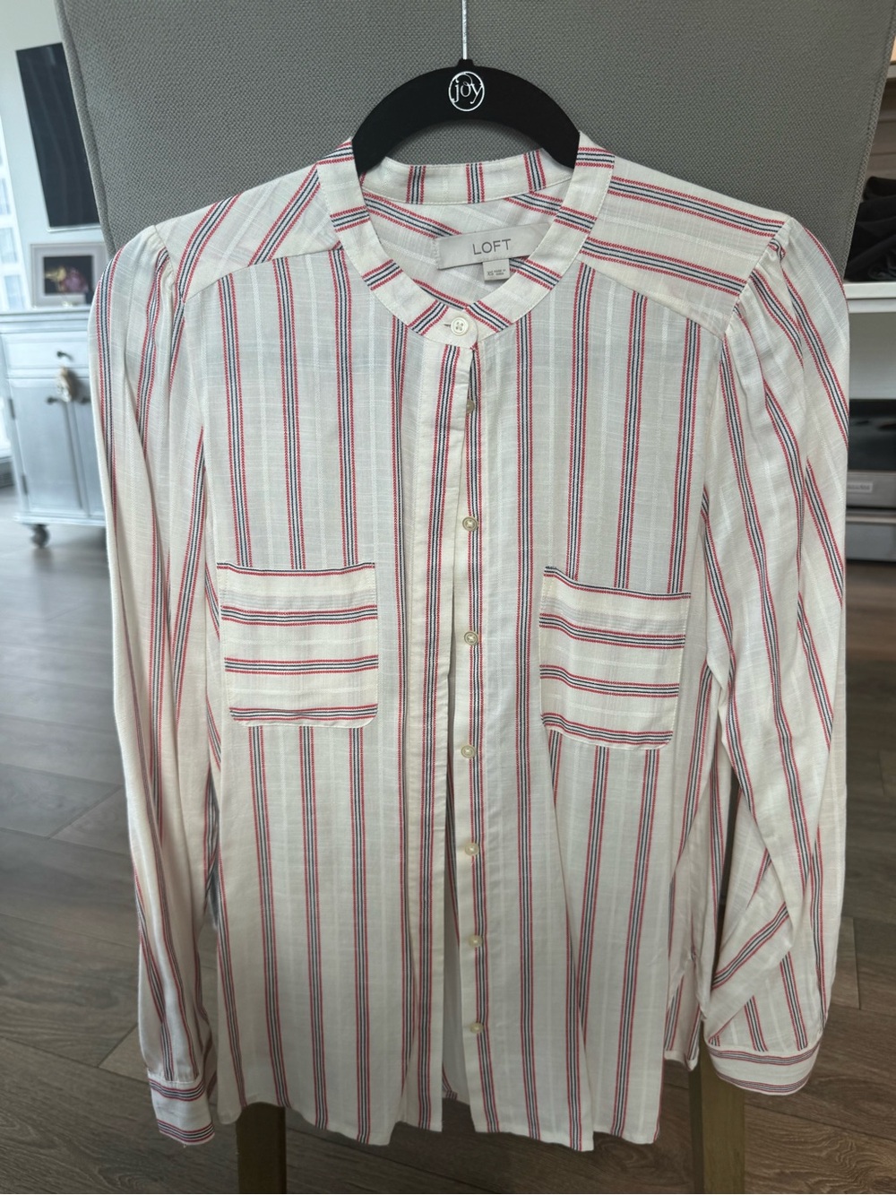 LOFT Cream Shirt with Red and Navy Stripes